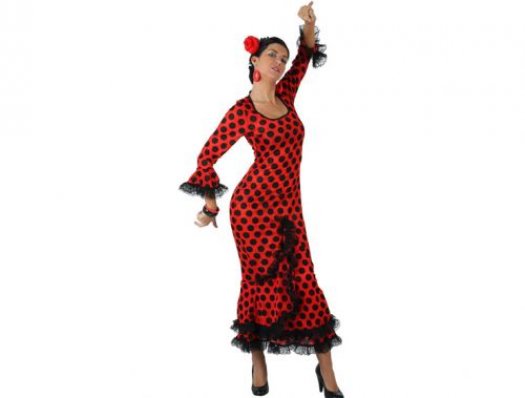Disfraz de faralae rojo lunar negro mujer