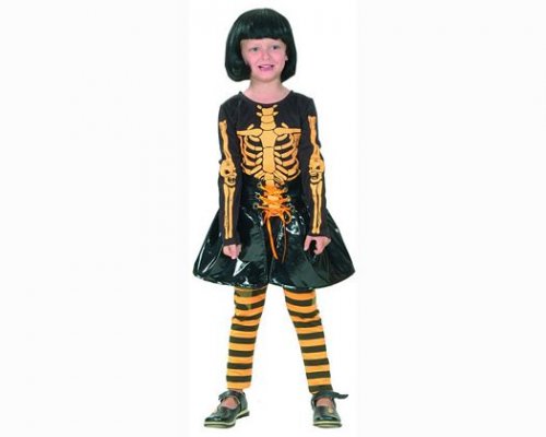 Disfraz de niÑa esqueleto naranja 7-9aÑos