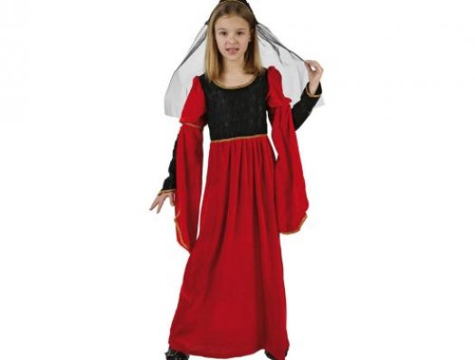 Disfraz de princesa medieval rojo, Talla 1 (3 – 4 años)