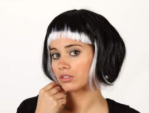 Pvc peluca corta flequillo blanca negra